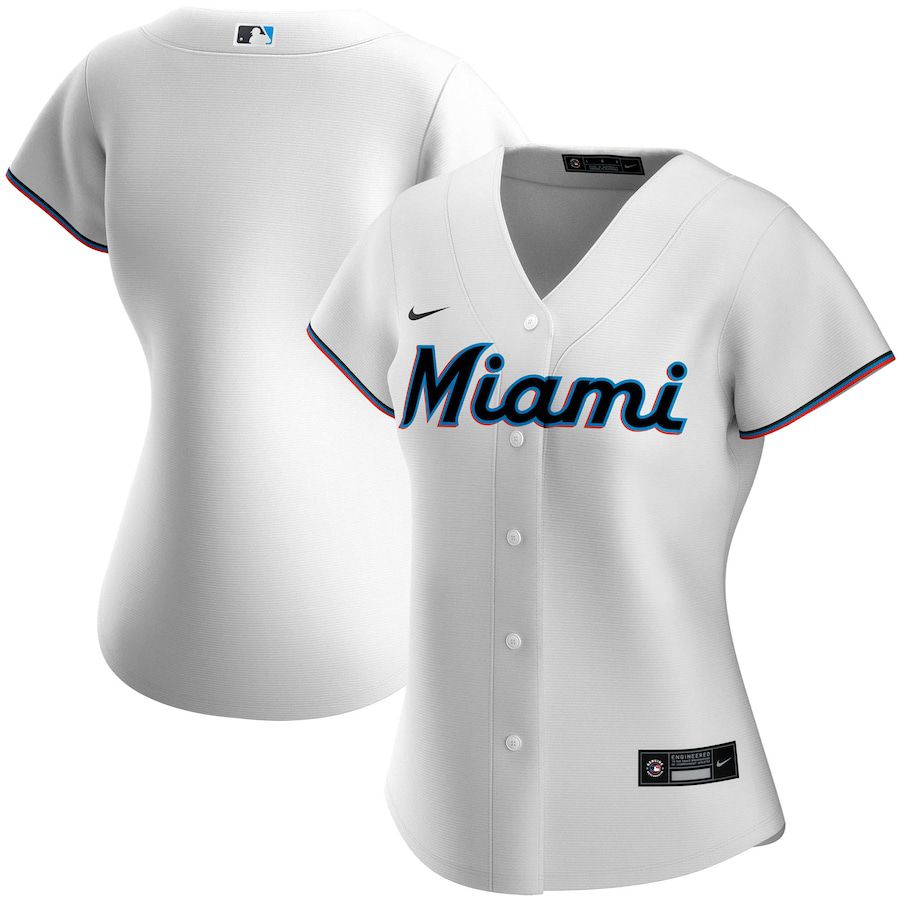 Womens Miami Marlins Nike White Replica Team MLB Jerseys->women mlb jersey->Women Jersey